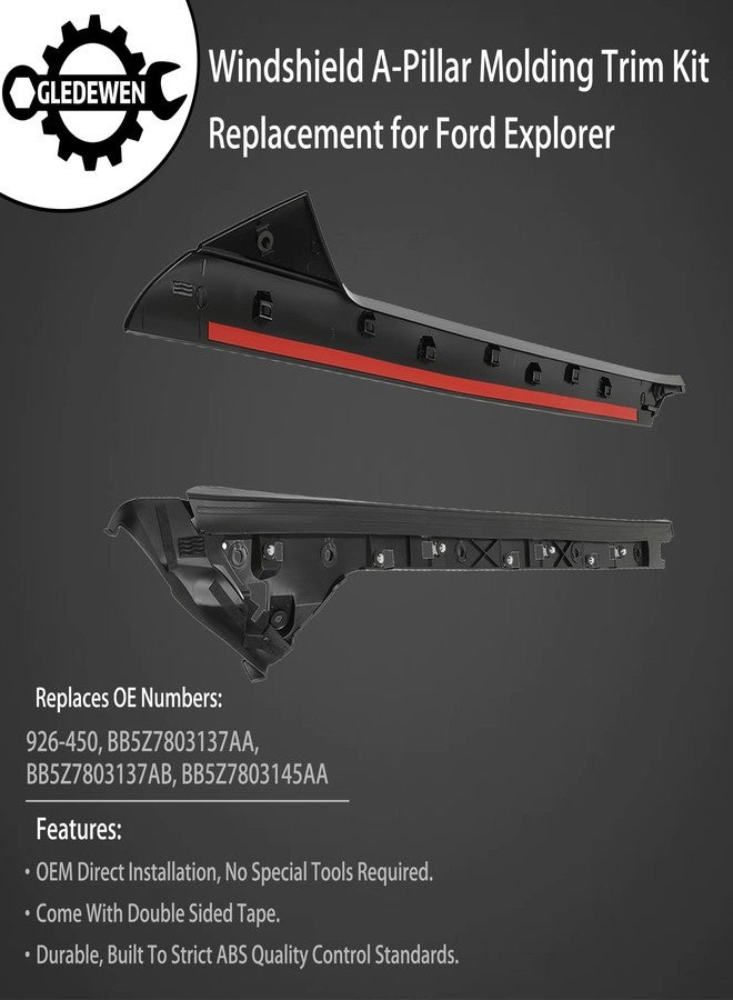 Gledewen Windshield Trim Molding A-Pillar Set, Compatible with 2011-2019 Ford Explorer, Front Outer & Inner Left Driver, BB5Z7803145AA BB5Z-7803137-AA BB5Z-7803137-AB 926-450 BB5Z-7803145-AA Window Accessories - Image 3